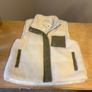 Faux Fur Vest - Ivory & Olive Green - Staccato